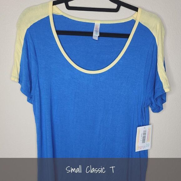 LuLaRoe Classic Tee Small Blue Yellow NEW - Picture 1 of 1